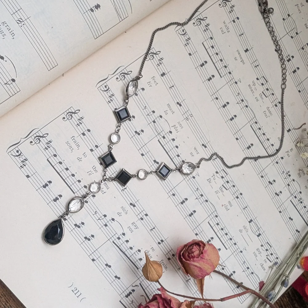 Vintage Silver-Tone Black Crystal Drop Necklace - Picture 7 of 13